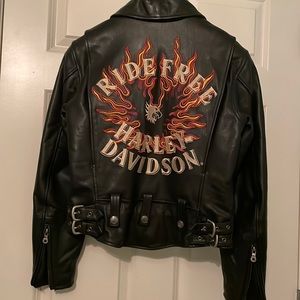 Leather Harley Davidson Jacket Flame Eagle Ride Free
